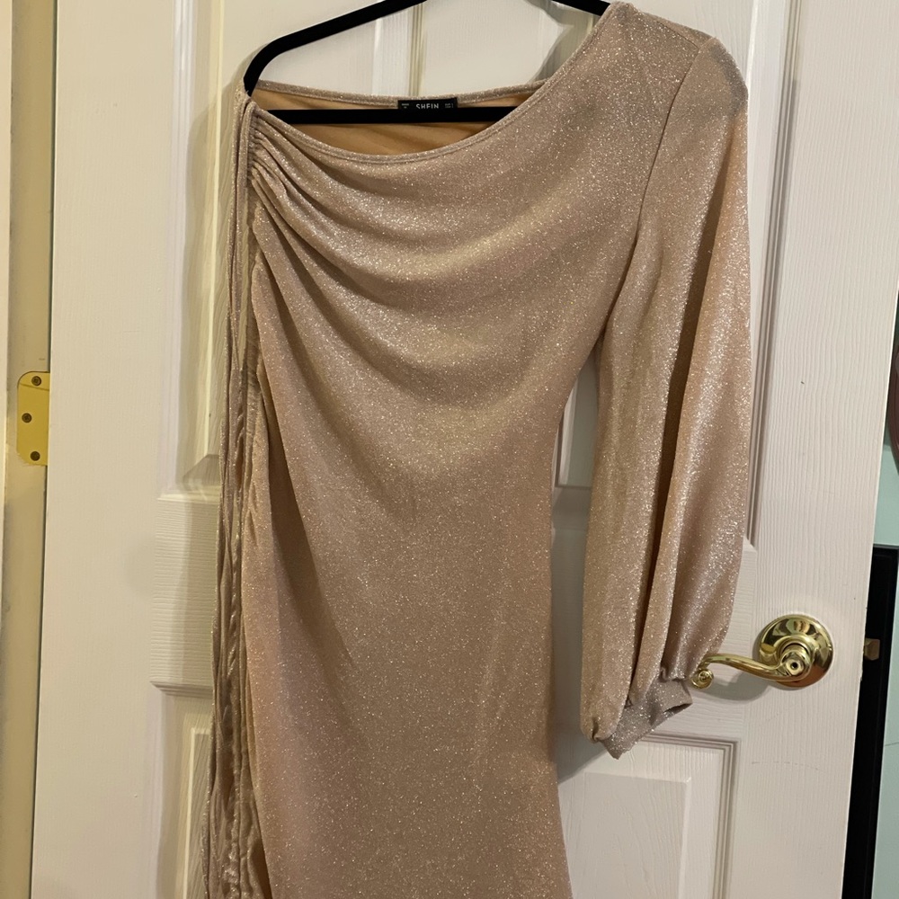 Shein tan sparkle one sleeve bodycon dress $15